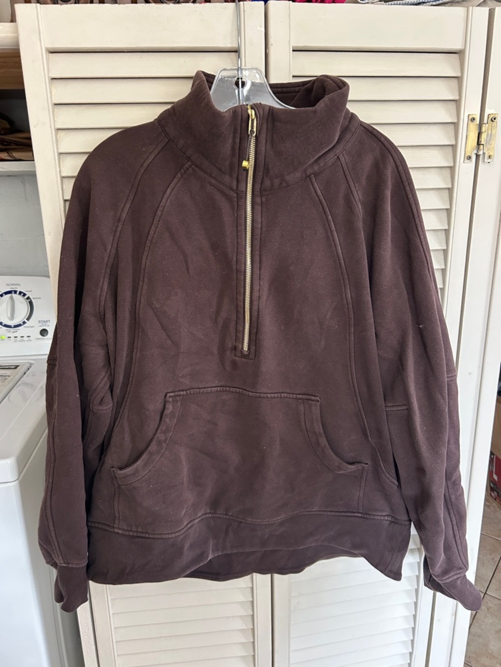 Lululemon espresso half zip funnel neck oversized long scuba Pullover gold zip